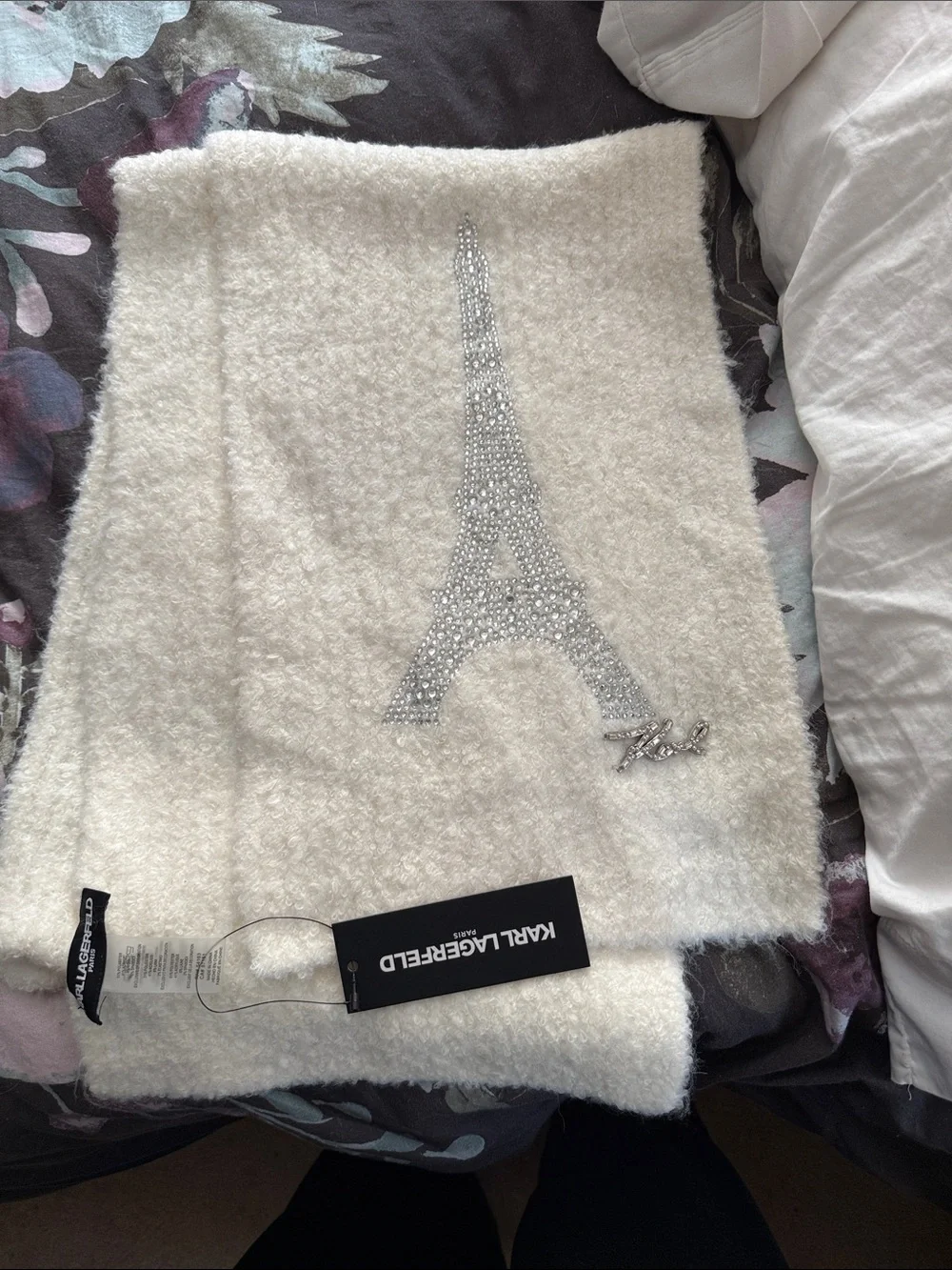 Karl Lagerfeld Cream Eiffel Tower Accent Scarf